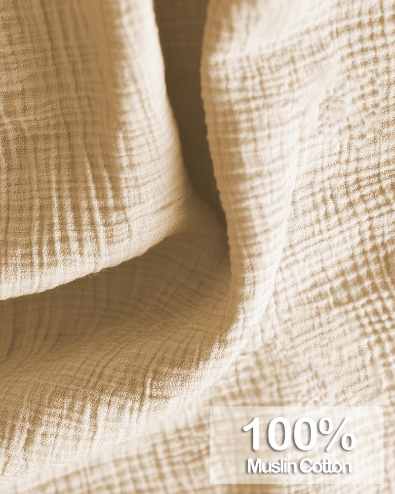 MUGVELL Muslin Nursing Covers for Breastfeeding, Arch Neckline Breast Feeding Covers for Women, Moms Privacy Breathable Summer Nursing Apron, 43.3" x 25.6" Soft Feeding Cover (Beige Sweet Khaki Heart) - Image 2